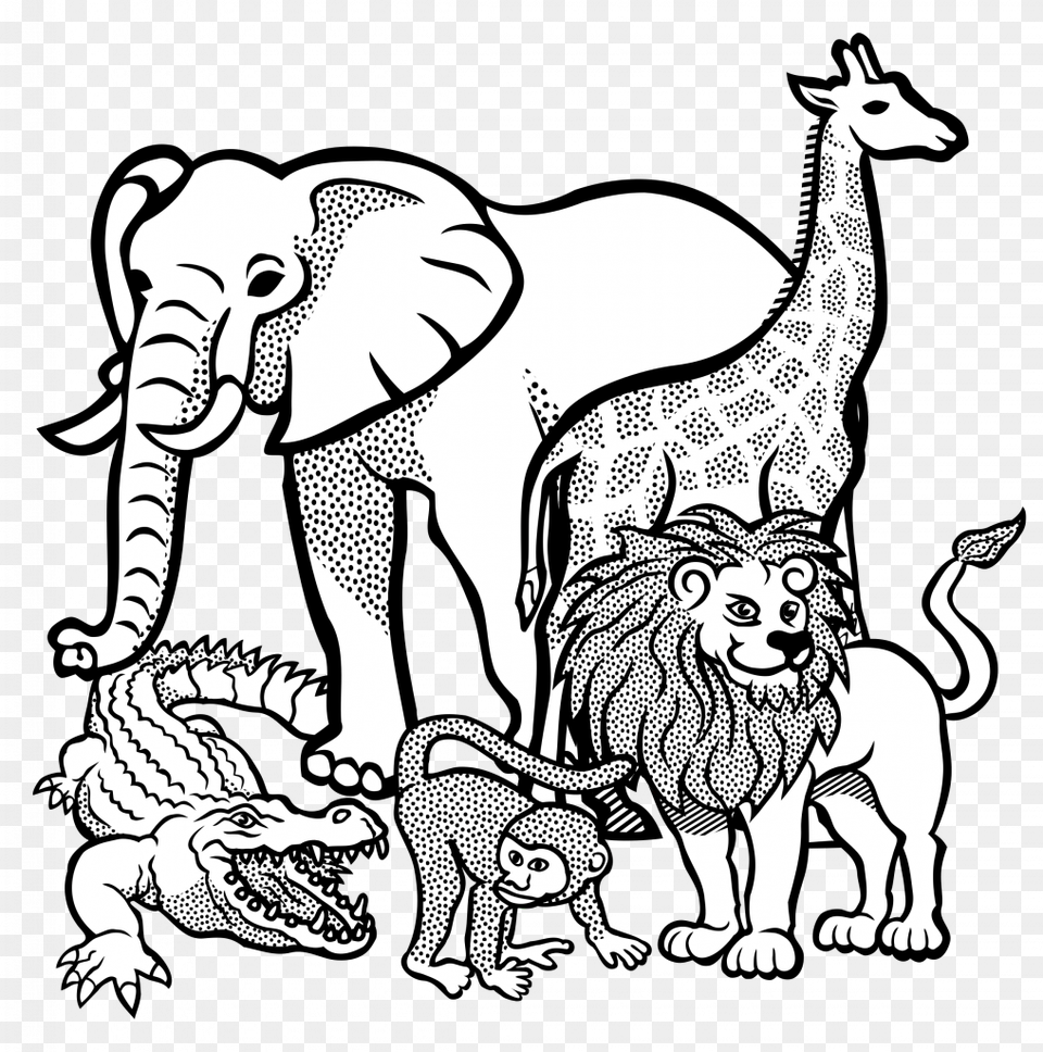 Nice Elephant Drawing Outline Collection Of Elephants Black And White Clipart Animals, Baby, Person, Face, Head Free Transparent Png