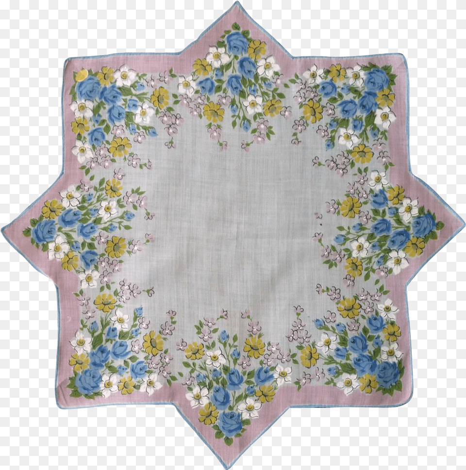 Nice Hanky With Hand Rolled Blue Edges Flower Bouquet, Pattern, Home Decor, Tablecloth, Embroidery Free Png
