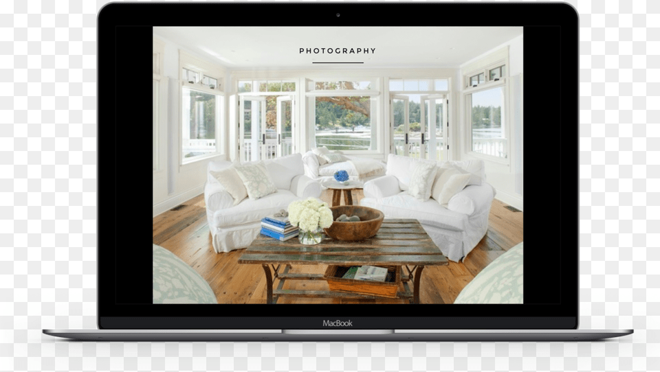 Nick Presentation 6 Macbook Mockup Transitional Coastal Living Room, Architecture, Building, Couch, Living Room Free Png