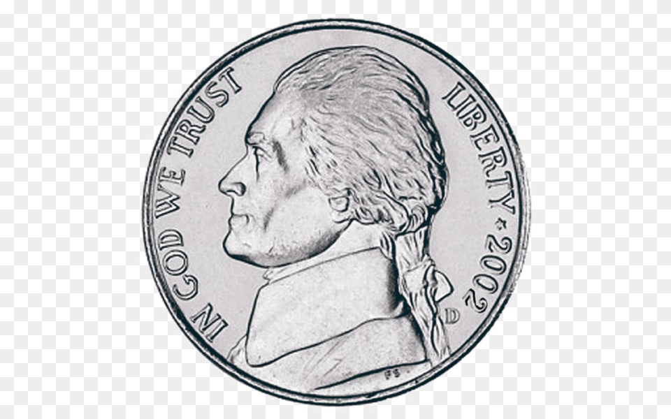 Nickel Clipart 1952 D Jefferson Nickel, Adult, Coin, Male, Man Png