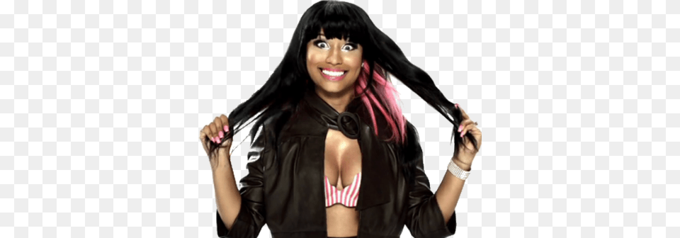 Nicki Minaj 5 Star Chick Remix P Nicki Minaj Pink And Black Hair, Clothing, Coat, Jacket, Black Hair Png Image