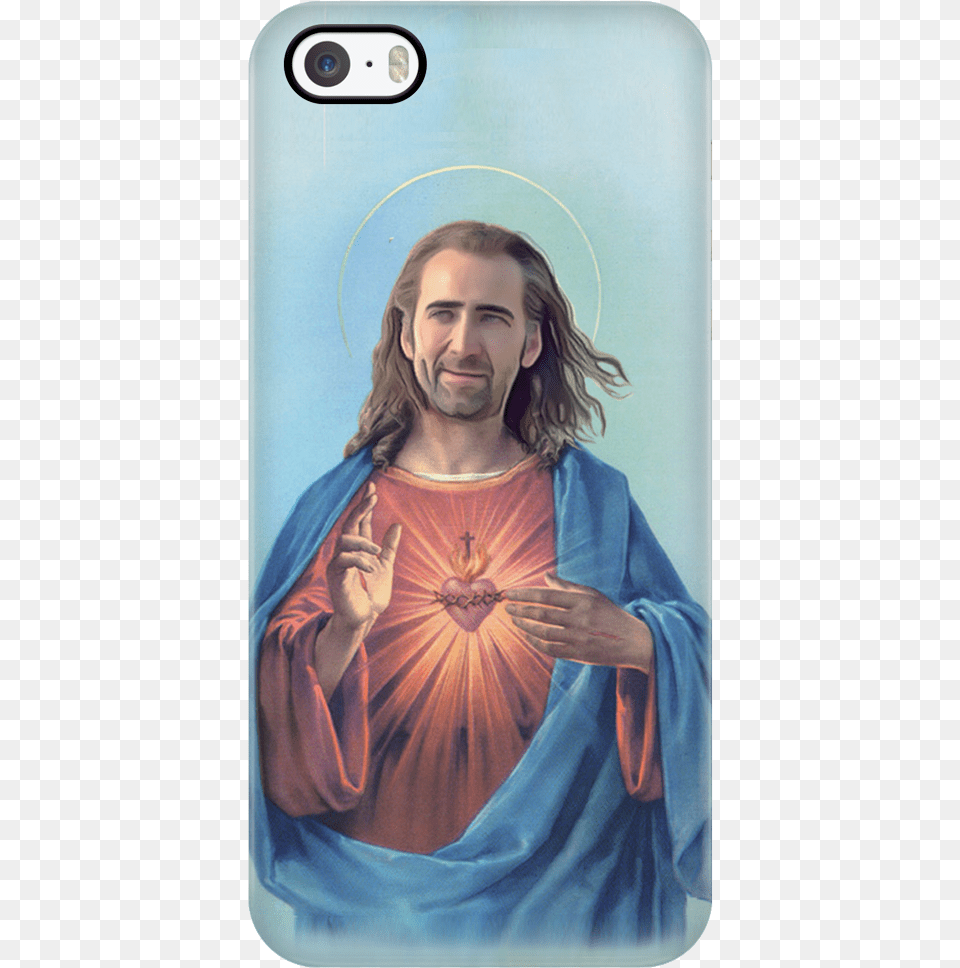 Nicolas Cage As Jesus Iphone Case Jesus Christ Holy Heart, Adult, Photography, Person, Painting Png Image
