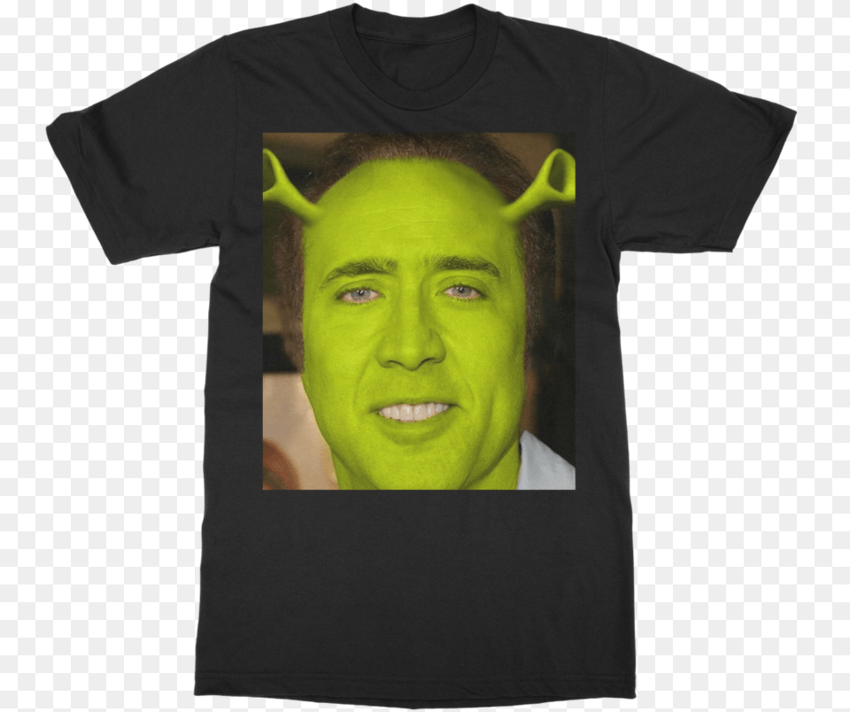 Nicolas Cage As Shrek Classic Adult T Shirt Nicolas Cage, Clothing, T-shirt, Face, Female Free Png Download