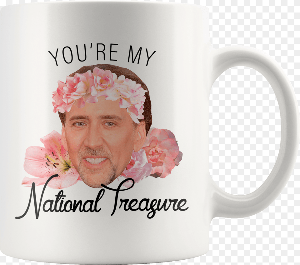 Nicolas Cage You39re My National Treasure Mug, Cup, Person, Face, Head Png Image