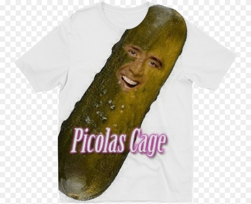 Nicolas Cagepicolas Cage Sublimation Kids T Shirt Nicolas Cage Caged In A Nicholas Cage Cage, Food, Relish, Pickle, Person Png