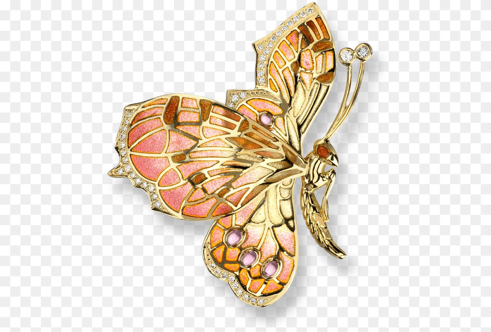 Nicole Barr Designs 18 Karat Gold Butterfly Necklace Gold Pink And Gold Butterflies, Accessories, Brooch, Jewelry Png Image