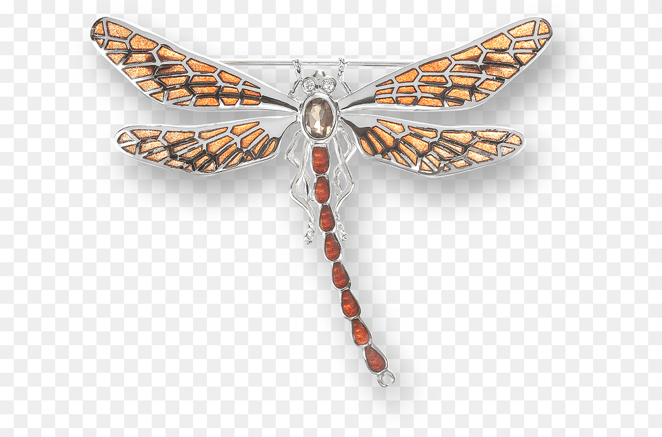 Nicole Barr Designs Sterling Silver Dragonfly Brooch Orange Silver, Animal, Insect, Invertebrate Png