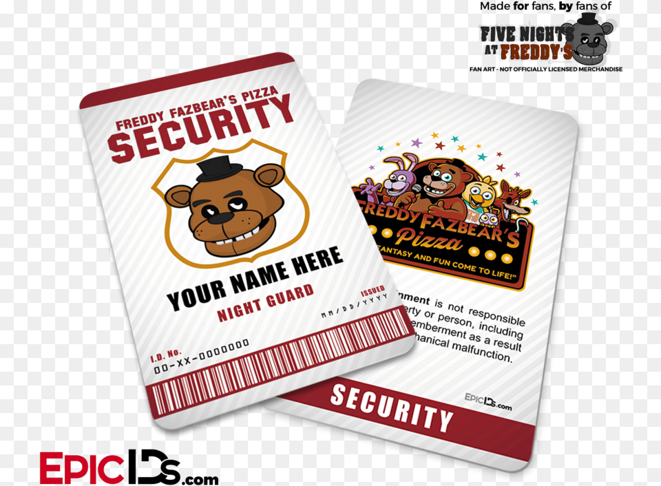 Night Guard Freddy Fazbear39s Pizza Fnaf Id Badge Five Nights At Freddys, Advertisement, Poster, Text, Paper Free Png