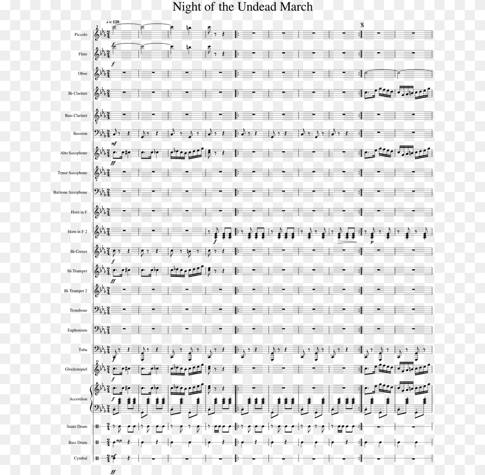 Night Of The Undead March Sheet Music For Flute Clarinet Document, Gray Free Png