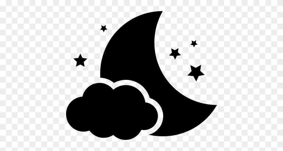 Night Symbol Of The Moon With A Cloud And Stars, Stencil, Animal, Fish, Sea Life Png Image