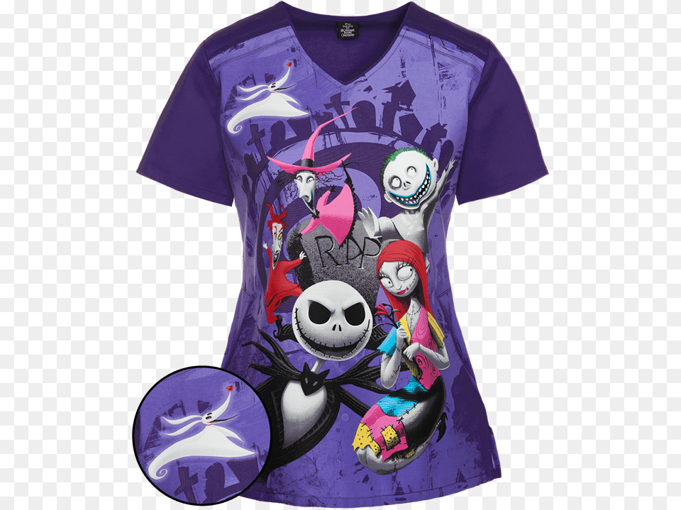 Nightmare Before Christmas Rip Print Scrub Top, Clothing, Shirt, T-shirt, Person Png Image