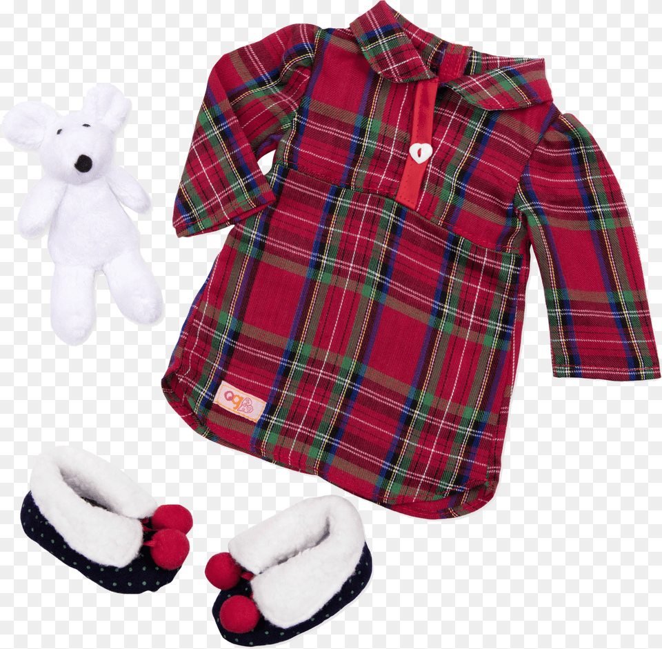 Nighty Night Nightie Holiday Pajama Outfit Plaid, Clothing, Shirt, Tartan, Teddy Bear Png Image