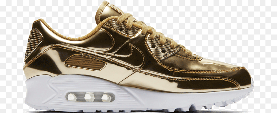 Nike Air Max 90 Sp Nike Air Max Gold Metallic 90 Womens, Clothing, Footwear, Shoe, Sneaker Free Png