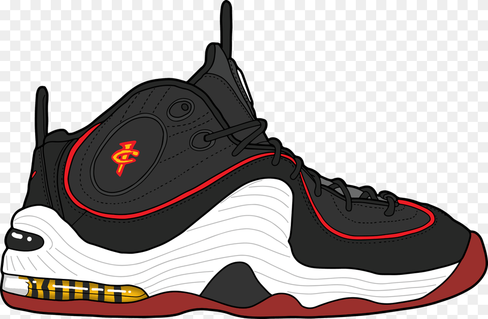 Nike Air Penny 2 Miami Heat Basketball Shoe, Clothing, Footwear, Sneaker, Running Shoe Free Png Download