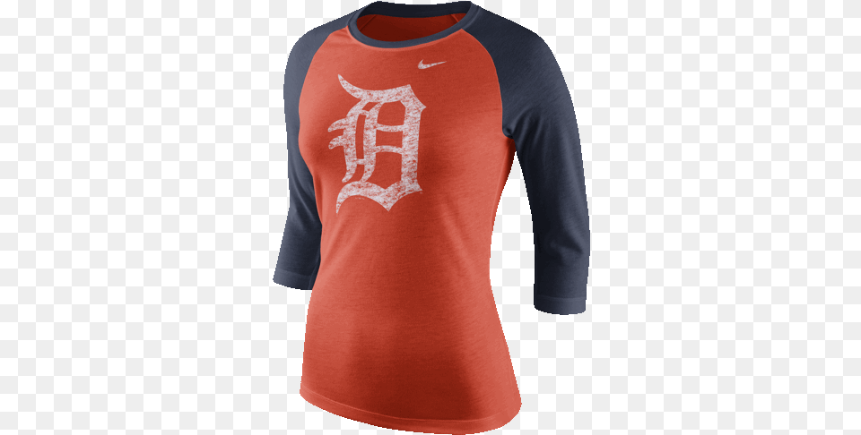 Nike Detroit Tigers Womenu0027s Orange Tri Logo Three Quarter, Clothing, Long Sleeve, Shirt, Sleeve Free Png Download