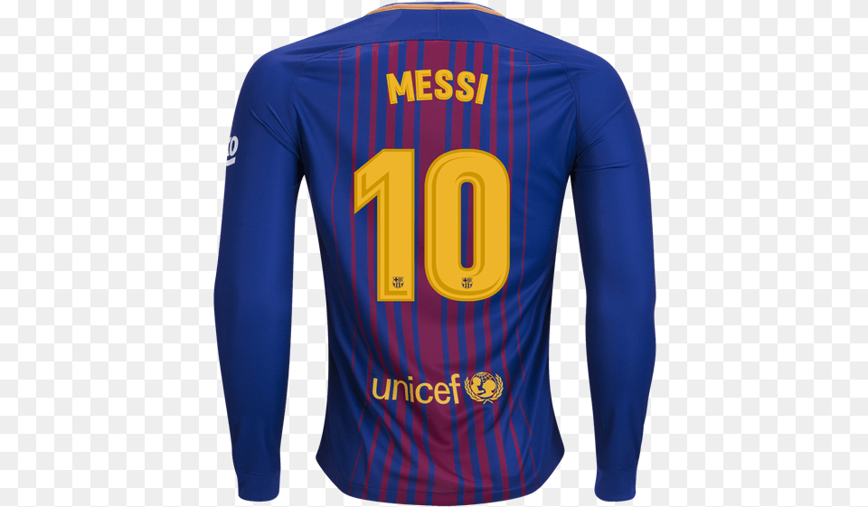 Nike Messi Barcelona Long Sleeve Home Jersey 1718 2018 Lionel Messi Jersey, Clothing, Shirt, Long Sleeve Free Png Download
