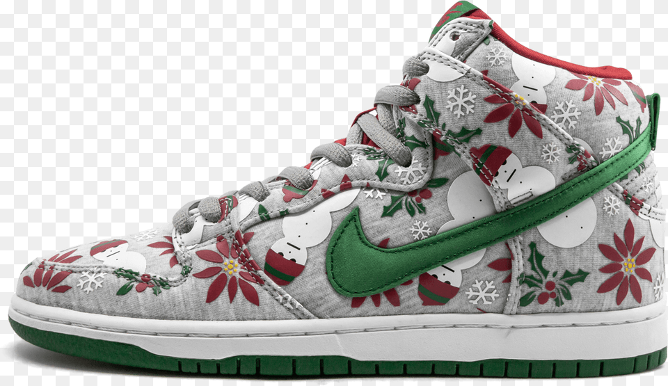 Nike Sb Dunk High Prm Cncpts Ugly Christmas Sweater Nike Christmas, Clothing, Footwear, Shoe, Sneaker Png Image