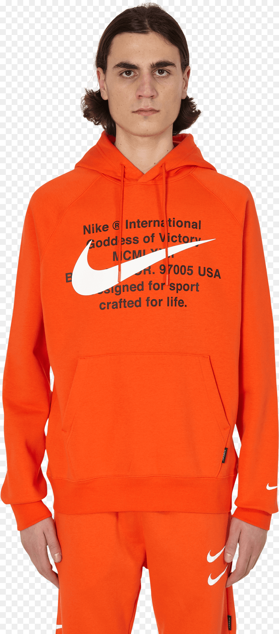 Nike Sportswear Hooded Sweatshirt Nike Swoosh Hoodie Orange, Clothing, Knitwear, Sweater, Person Png