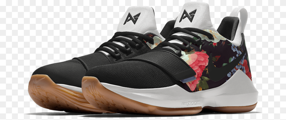 Nikeid Pg 1 Floral Print Paul George Shoe, Clothing, Footwear, Sneaker Png Image