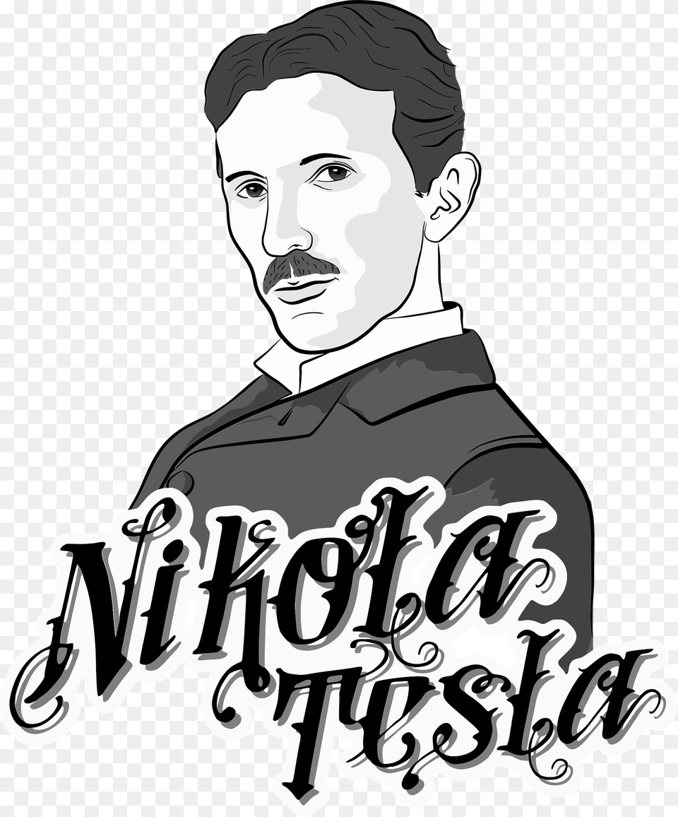 Nikola Tesla Portrait Black And White Clipart, Adult, Photography, Person, Man Png