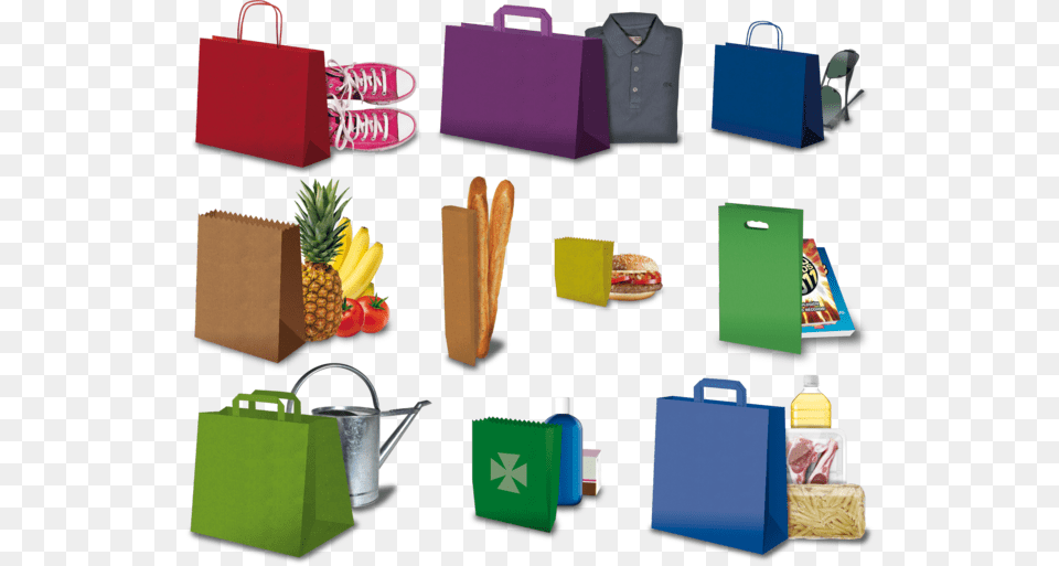 Nine Different Paper Bag Forms And Usages With Different Different Kinds Of Paper Bags, Shopping Bag, Burger, Food, Produce Free Png