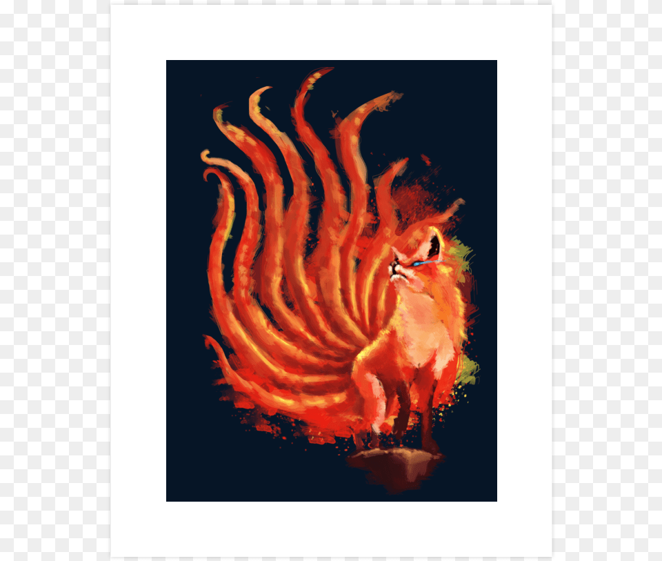 Nine Tailed Fox Art Print Illustration, Painting, Bonfire, Fire, Flame Free Png