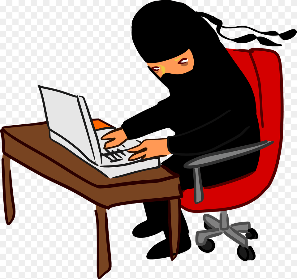 Ninja With A Laptop Clipart, Computer, Electronics, Pc, Sitting Png Image