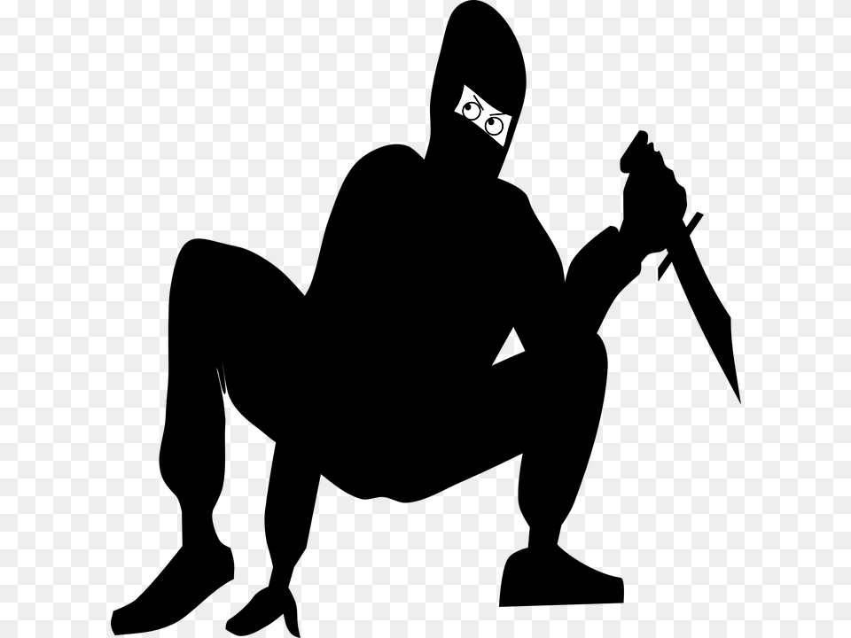 Ninjia Mask Knife Squat Crouch Silhouette Danger Clip Art Assassin Png Image