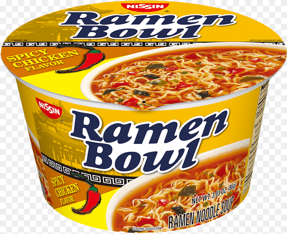Nissin Ramen Bowl Spicy Chicken Flavor Convenience Food, Noodle, Can, Tin Free Png