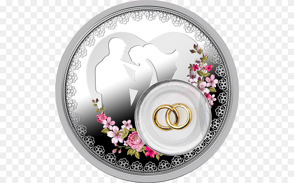 Niue 2016 2 Wedding Coin Gold Plated Proof Silver Silver Coin Marriage Gift, Plate, Accessories, Jewelry, Art Png