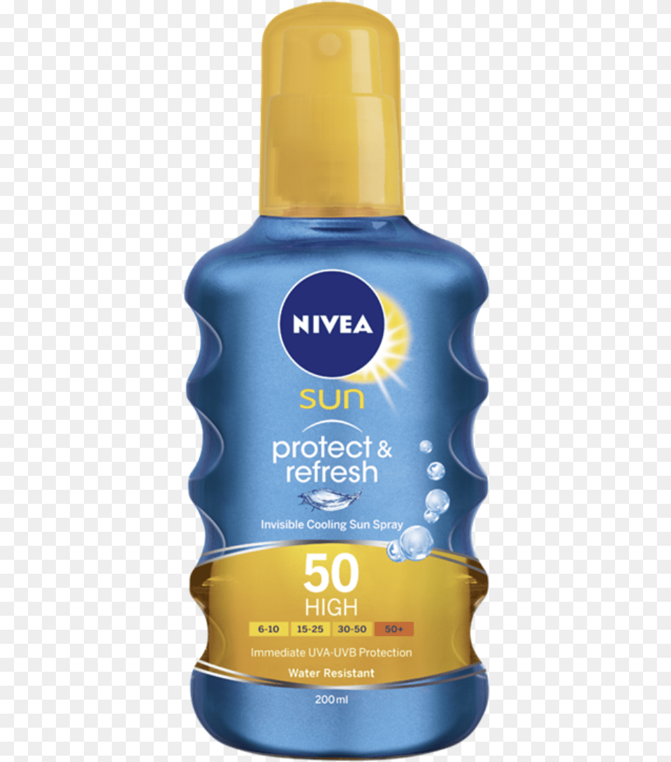 Nivea Sun Protect Amp Refresh Spray Spf, Bottle, Cosmetics, Sunscreen, Perfume Free Transparent Png