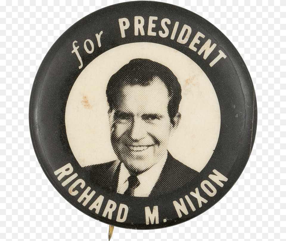 Nixon For President Black And White Print 1968 Presidential Campaign Republican Candidate, Badge, Logo, Symbol, Person Png