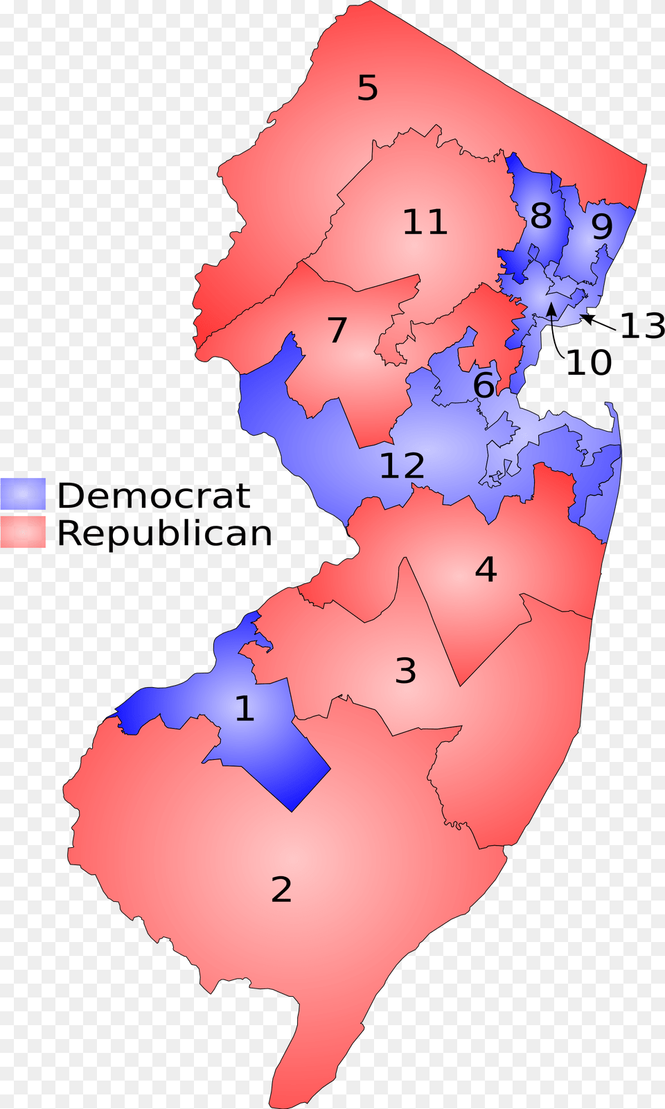 Nj 109th Congressional Districts Shaded By Party New Jersey Congressional Districts, Chart, Plot, Atlas, Diagram Png Image