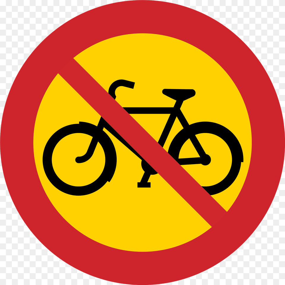 No Bicycles Sign In Sweden Clipart, Symbol, Road Sign, Machine, Wheel Free Png Download