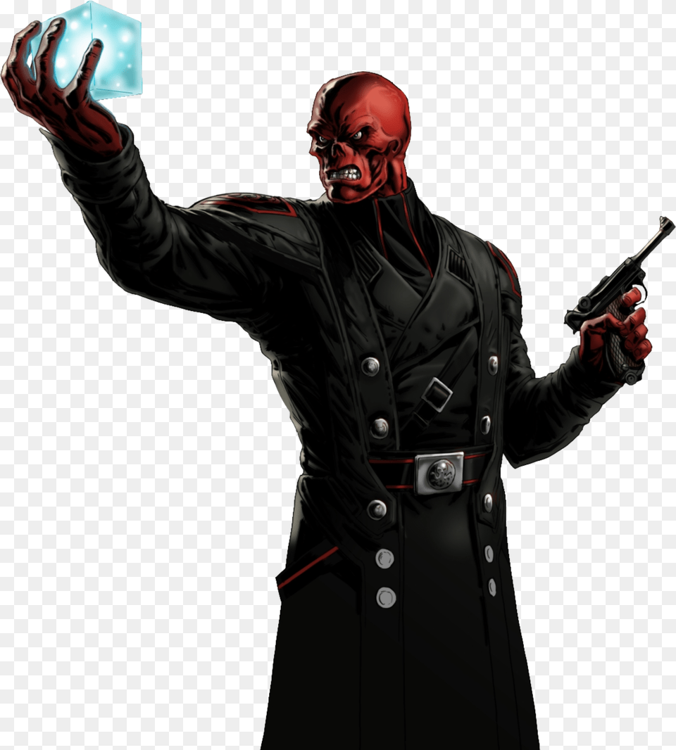 No Caption Provided Red Skull Marvel Avengers Alliance, Weapon, Clothing, Coat, Firearm Free Png Download