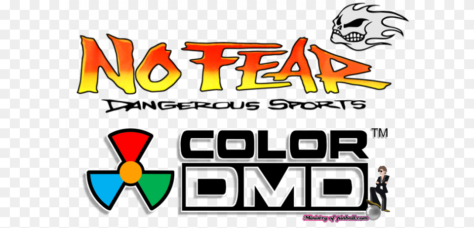 No Fear Colordmd Ministry Of Pinball No Fear Dangerous Sports Logo, Scoreboard, Person, Advertisement, Poster Png Image