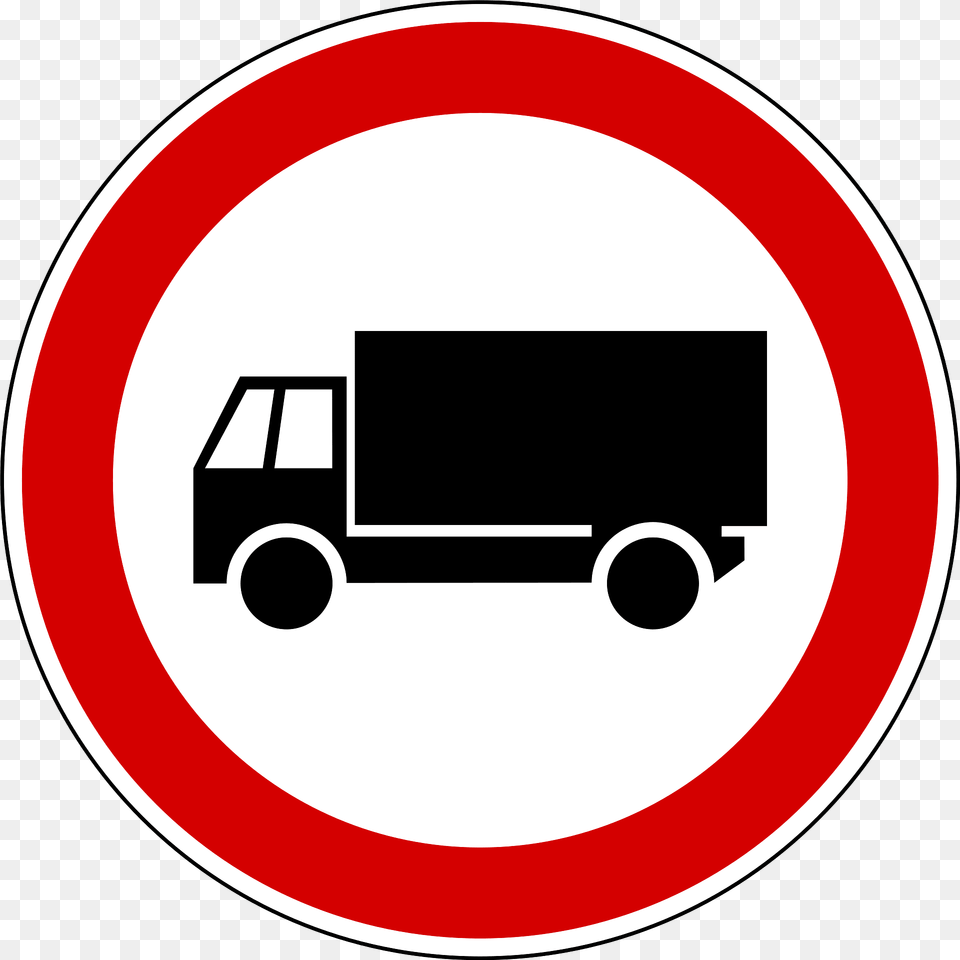 No Heavy Goods Vehicles Sign In Slovenia Clipart, Symbol, Road Sign, Disk Free Png