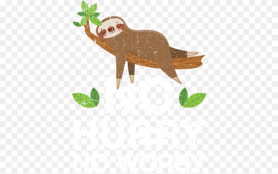 No Hurry Worry Distressed Cute Sloth Design Shower Curtain Sloth Cartoons, Leaf, Plant, Animal, Zoo Free Png Download
