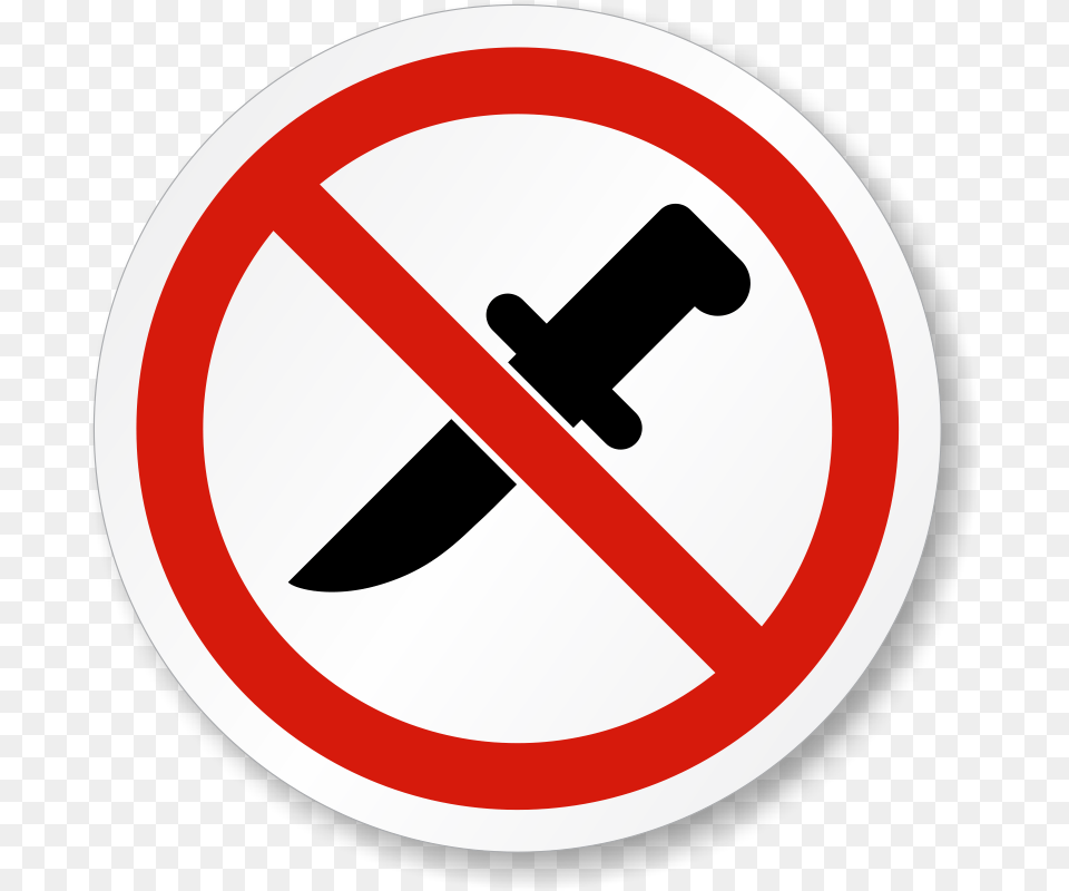No Knife Allowed Iso Prohibition Safety Symbol Label No Knife Symbol, Sign, Road Sign Free Png