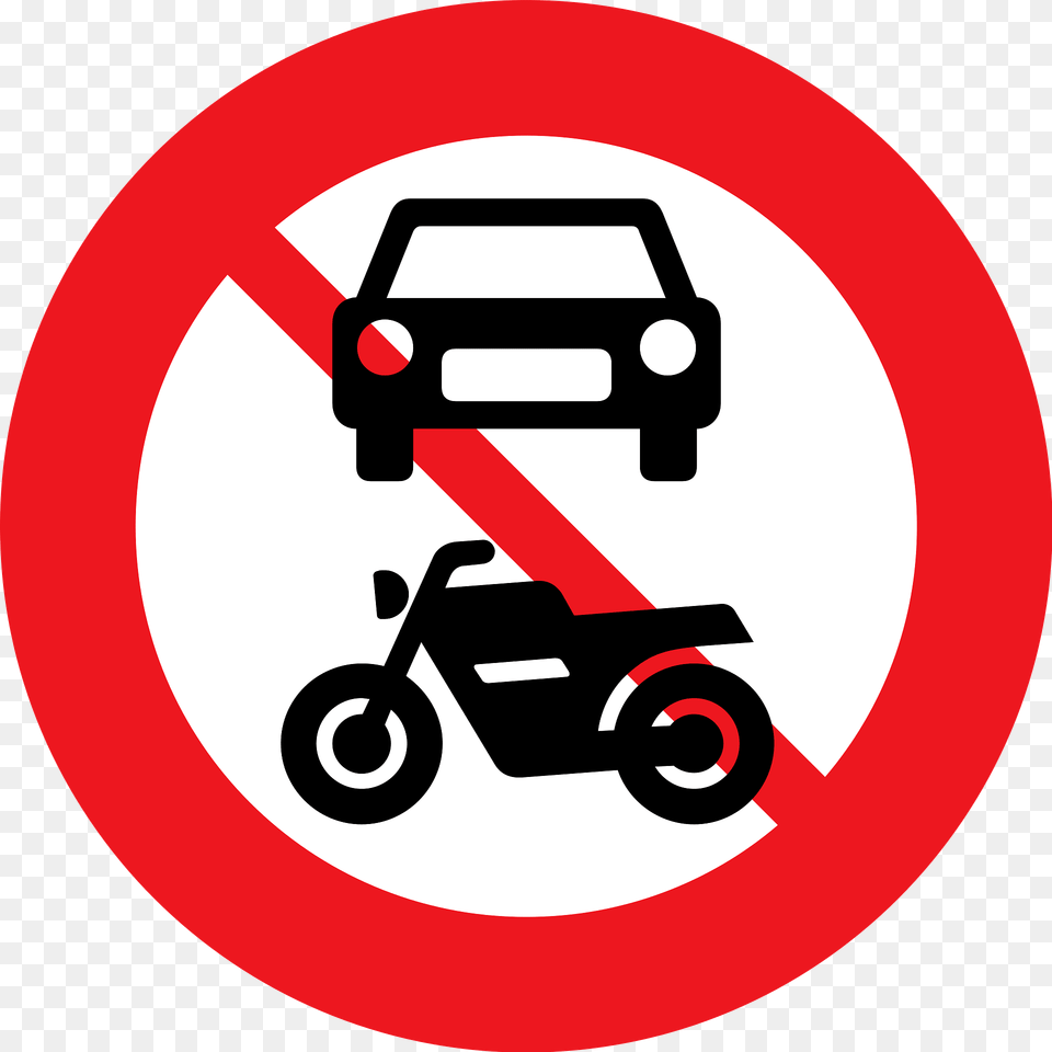 No Motor Vehicles Sign In Denmark Clipart, Symbol, Device, Tool, Plant Png Image
