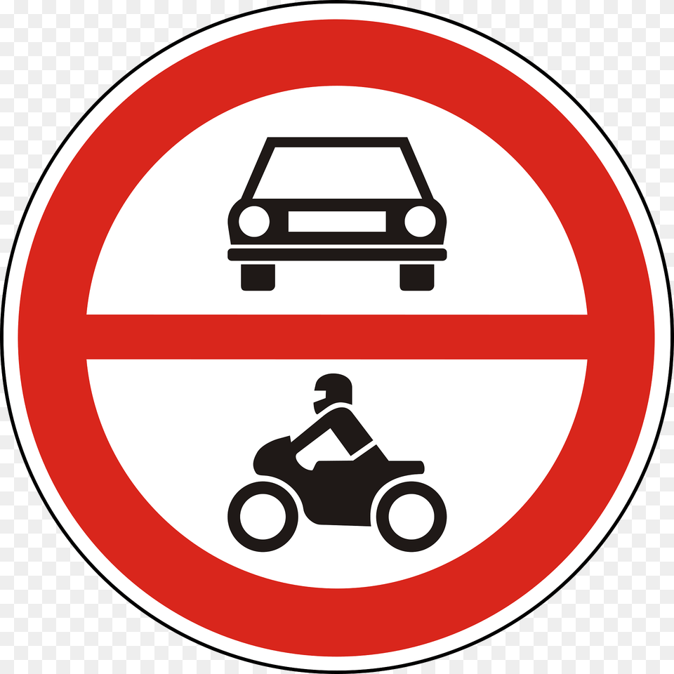 No Motor Vehicles Sign In Hungary Clipart, Symbol, Vehicle, Car, Transportation Png Image