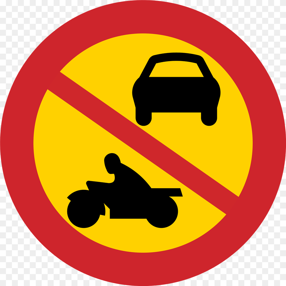 No Motor Vehicles Sign In Sweden Clipart, Symbol, Road Sign, Car, Transportation Free Transparent Png
