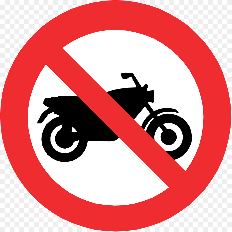 No Motorcycles Sign In Chile Clipart, Symbol, Road Sign, Machine, Wheel Png