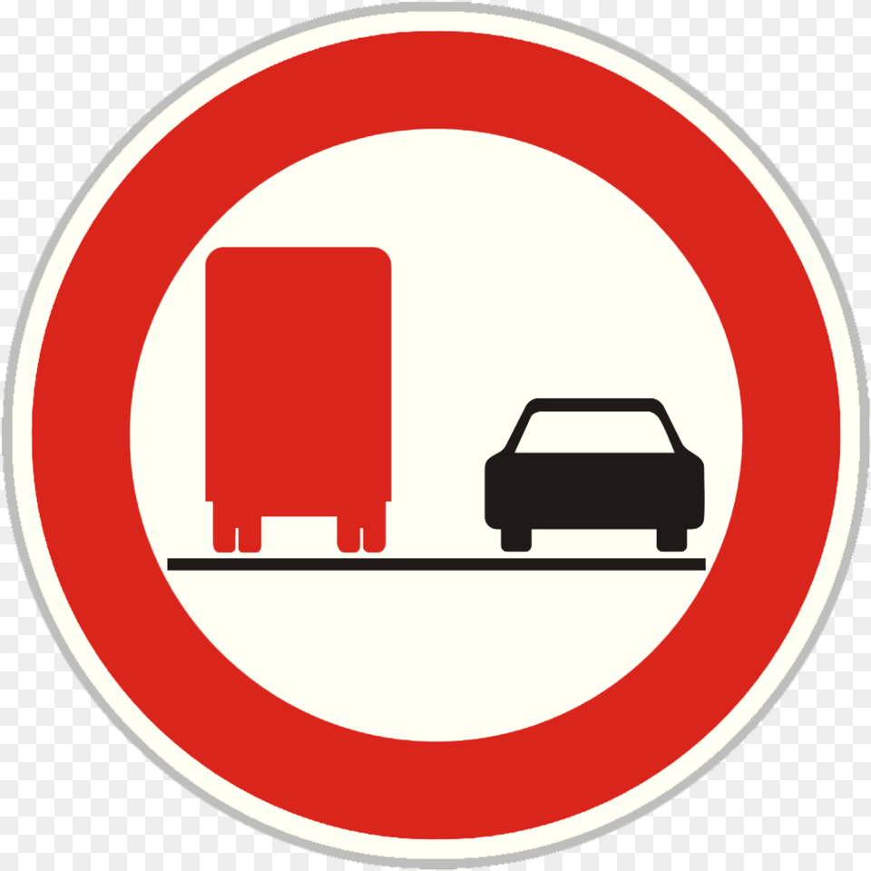 No Overtaking By Heavy Goods Vehicles Sign In Czech Republic Clipart, Symbol, Road Sign, Disk Png