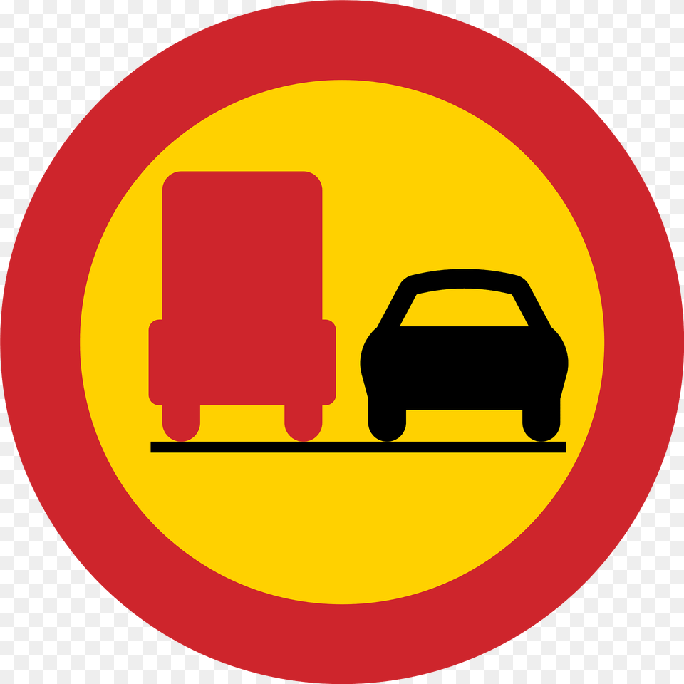 No Overtaking By Heavy Goods Vehicles Sign In Sweden Clipart, Symbol, Road Sign, Car, Transportation Free Transparent Png