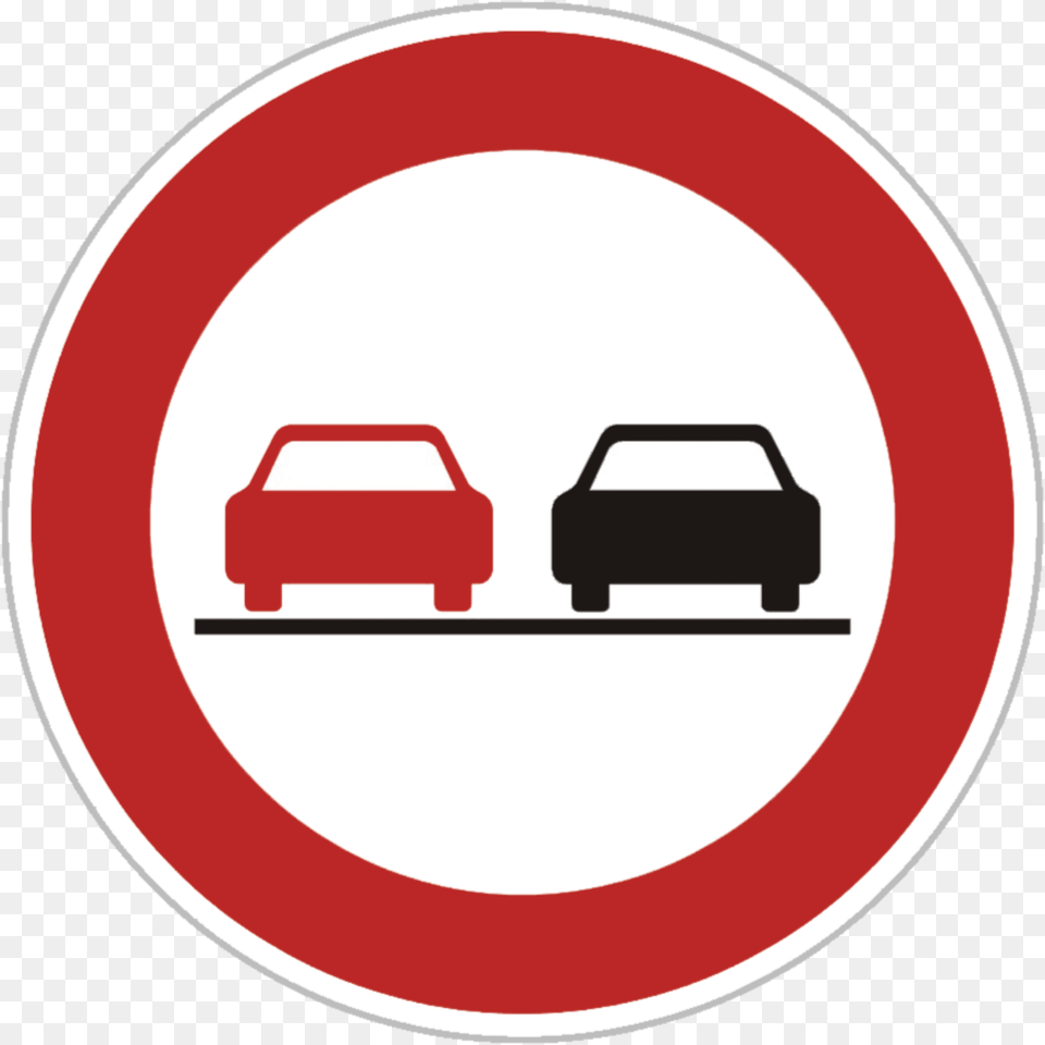 No Overtaking Sign In Czech Republic Clipart, Symbol, Road Sign, Car, Transportation Png