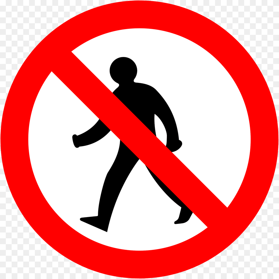 No Pedestrians Sign In Ireland Clipart, Symbol, Road Sign, Adult, Male Free Png