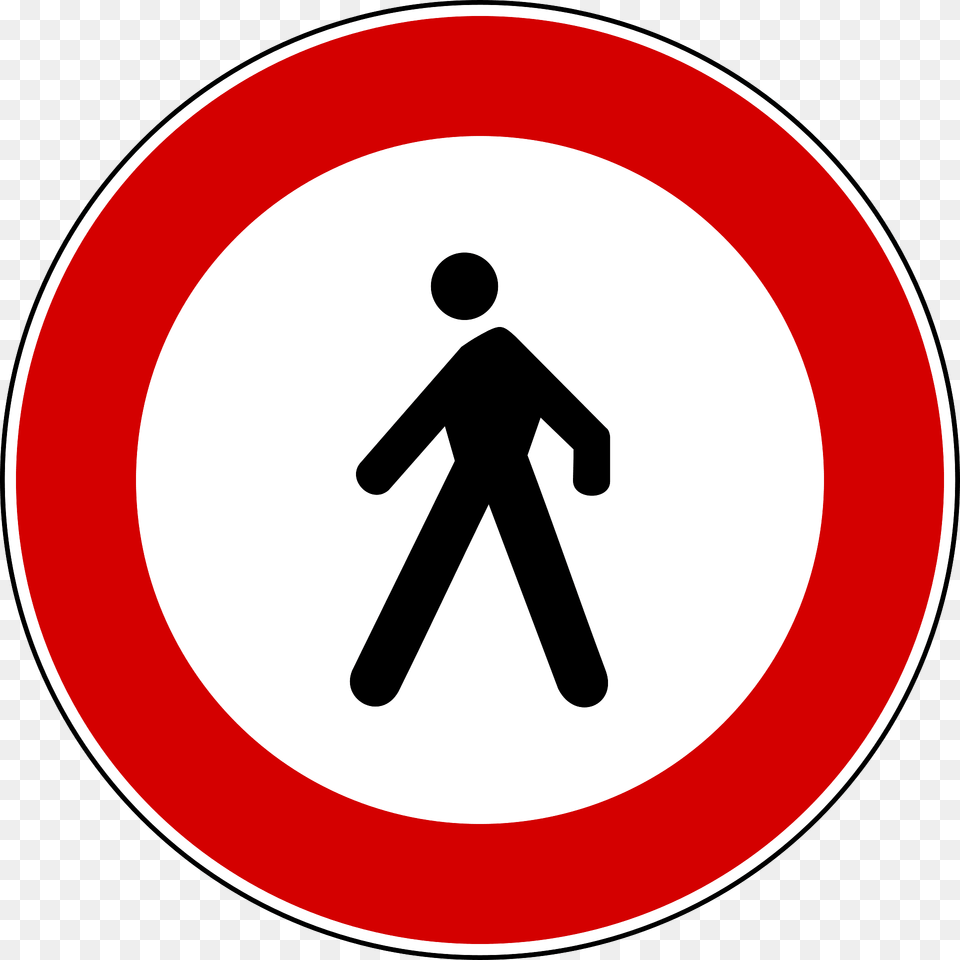 No Pedestrians Sign In Italy Clipart, Symbol, Road Sign, Disk Free Png Download