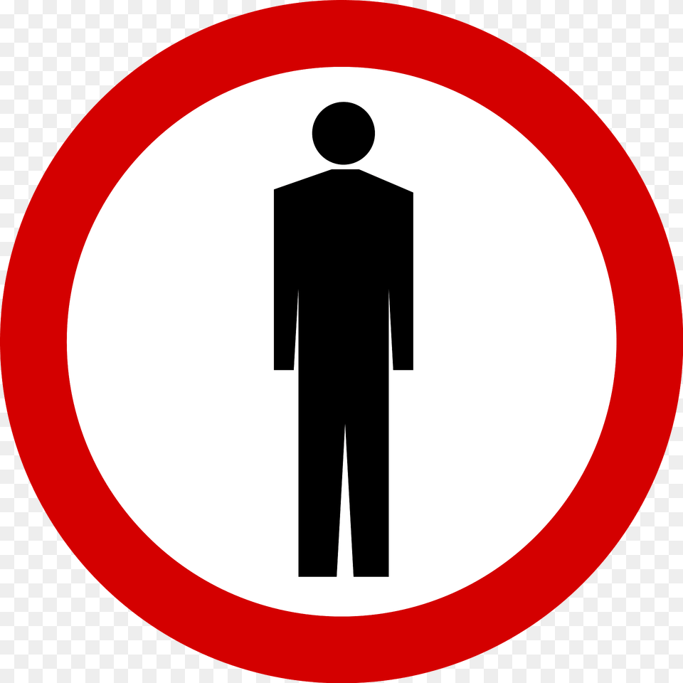 No Pedestrians Sign In Poland Clipart, Symbol, Road Sign, Adult, Male Png Image