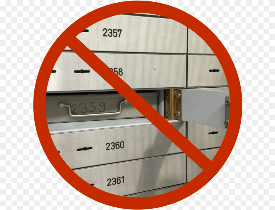 No Safe Deposit Box Circle Cassetta Di Sicurezza Banca, Mailbox, Private Mailbox, Machine, Wheel Png